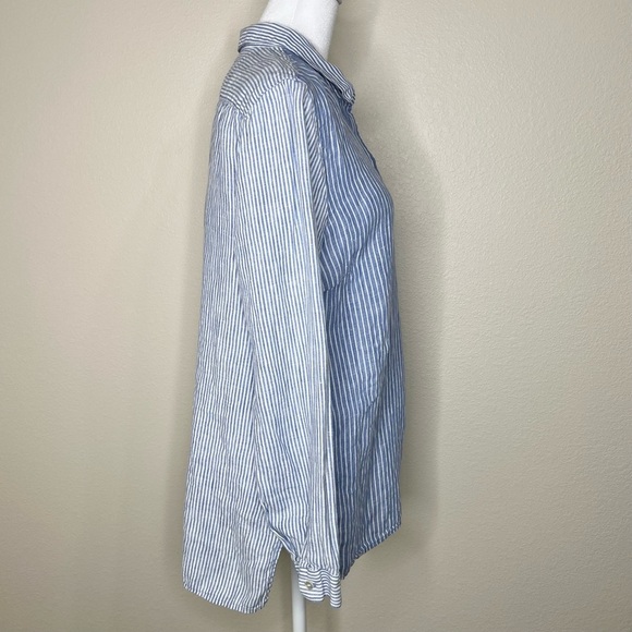 J. Jill Love Linen Essential Shirt Blue & White Mixed Striped Button Up Shirt - Picture 7 of 10